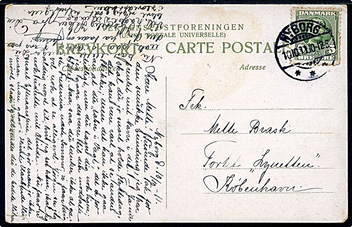 5 øre Fr. VIII på brevkort fra Nyborg til soldat på fortet Lynetten ved København.