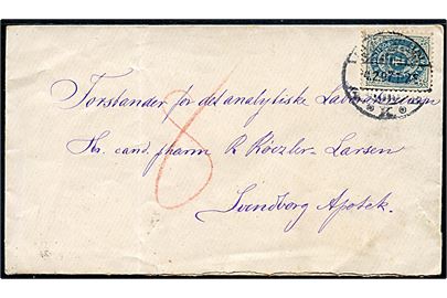 4 øre Tofarvet på underfrankeret brev fra Kjøbenhavn d. 4.2.1897 til Svendborg. Udtakseret i 8 øre porto.