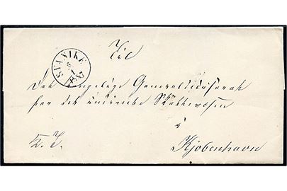 1857. Ufrankeret tjenestebrev mærket K.T. med antiqua Svanike d. 6.1.1857 til Kjøbenhavn.