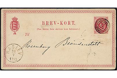 4 sk. helsagsbrevkort dateret Sophiendal annulleret med nr.stempel 113 og sidestemplet lapidar Haslev d. 23.7.1871 til København.