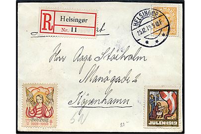 35 øre Chr. X single på anbefalet brev fra Helsingør d. 25.12.1919 til København.