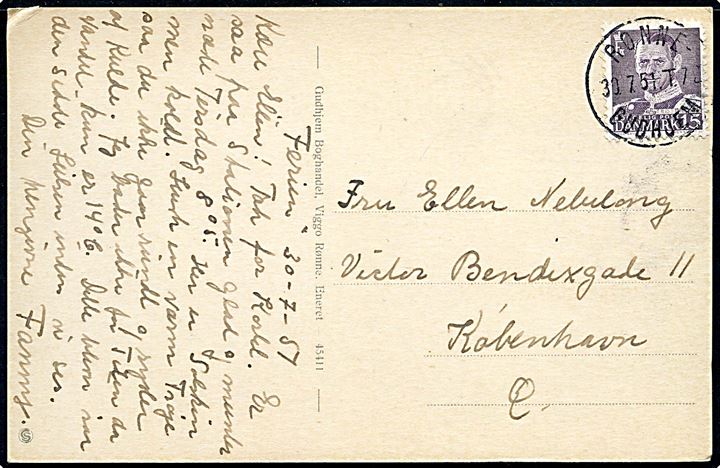 15 øre Fr. IX på brevkort fra Gudhjem annulleret med bureaustempel Rønne - Gudhjem T.72 d. 30.7.1951 til København.