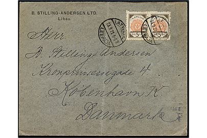 5 rub. Soltegning i parstykke på brev fra Libau stemplet Latwija / Leepaja d. 23.9.1921 til København, Danmark.