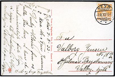 10 øre Bølgelinie på brevkort annulleret med brotype Ic Nexø d. 7.8.1933 til København.