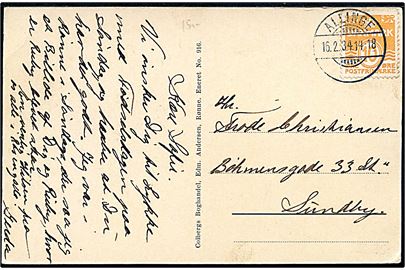 10 øre Bølgelinie på brevkort annulleret med brotype Ic Allinge d. 126.2.1934 til Sundby. 