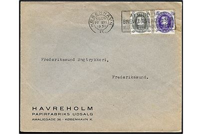 7 øre og 8 øre Chr. X 60 år på brev fra København d. 22.9.1930 til Frederikssund.