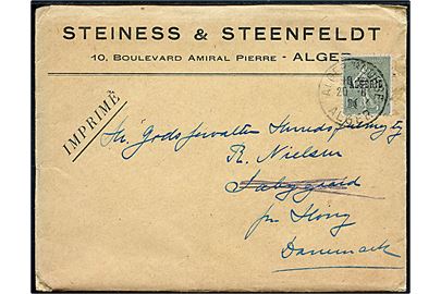 15 c. Algerie Provisorium single på tryksag fra Alger d. 20.6.1924 til Høng, Danmark.