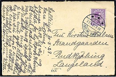 15 øre Chr. X på brevkort (Kollund) annulleret med brotype IIb Nørre Smedeby d. 30.9.1923 til Rudkøbing.