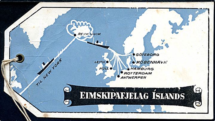 Eimskipafjelag Íslands. Illustreret bagage mærke fra M/S Gullfoss.