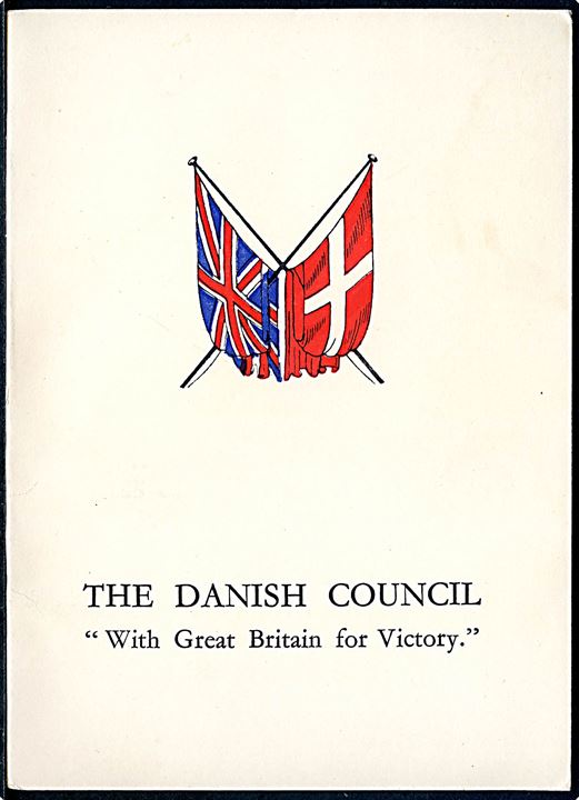 Danish Council, Bush House, London. Fortrykt klapkort fra de Frie Danske i London under krigen.