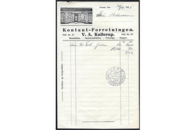 Regning fra Kontantforretningen V. A. Kallerup i Korsør med færøsk klipfiskstempel Vaag d. 5.12.1935.