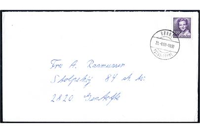 3,20 kr. Margrethe på brev annulleret med skibsstempel Rønne / Ystad - Rønne d. 21.8.1988 til Gentofte.