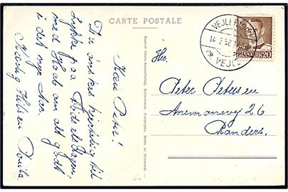 20 øre Fr. IX på brevkort annulleret med pr.-stempel Vejlefjord pr. Vejle d. 14.2.1958 til Randers.