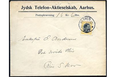 35 øre Chr. X single på brev med postopkrævning fra Jydsk Telefon-Aktieselskab i Aarhus d. 20.2.1920 til Risskov.