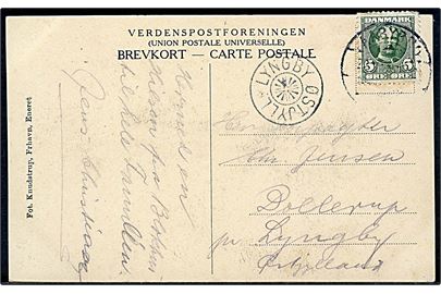 5 øre Fr. VIII på brevkort (Blokhus) annulleret Aabybro med svag dato til Dollerup pr. Lyngby Østjylland. Ank.stemplet med stjernestempel LYNGBY ØSTJYLL.