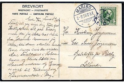 5 øre Chr. IX på brevkort annulleret med stjernestempel FEMØ og sidestemplet Maribo d. 2.11.1906 til Rødby.