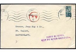 ½d Defence single på tryksag fra Johannesburg d. 29.11.1943 til St. Gallen, Schweiz. 2-sproget sydafrikansk censur og tysk passér stempel Ax fra Paris.