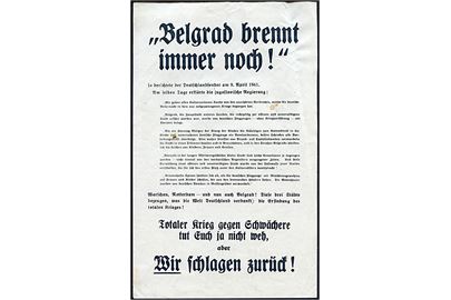 Britisk propaganda flyveblad Belgrad brennt immer noch! nedkastet af Royal Air Force over Tyskland ca. 1941. Formular 498.