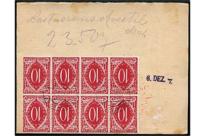 Postal formular med Slovenien 10 v. Portomærke i 8-blok stemplet Maribor d. 1.12.1920.
