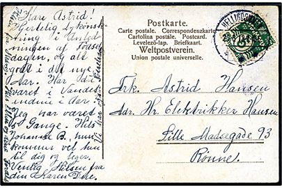 5 øre Bølgelinie på brevkort annulleret med brotype IIb Helligdommen d. 25.6.1913 til Rønne.