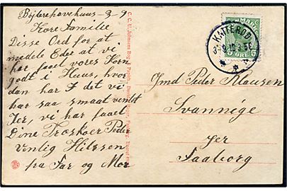 5 øre Chr. X på brevkort (Holkegade, Faaborg) dateret Bøjlerehavehus og annulleret med brotype IIIb Katterød d. 3.9.1919 til Svanninge pr. Faaborg.