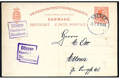 10 øre Chr. helsagsbrevkort fra Odense d. 18.3.1917 til Altona, Tyskland. Fra Filatelist Klub Skandinavia.