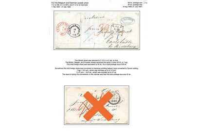 1856. Portobrev fra London d. 8.8.1856 stemplet Aus England per Aachen og Holst:Eisenb:Postsp:Bureau d. 10.8.1856 til Carlshütte pr. Rendsburg. Modtager betalt 39 sk. 