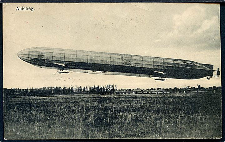 Feltpostkort (Zeppelin L24) fra Oberheizer H. Harms fra Marine luftskib L24 stemplet Tondern d. 19.6.1916 til Wilhelmshaven. “Geprüft 5. Mar.-Luftschiff-Trupp”. L24 var stationeret i Tønder fra 20.5.1916 indtil den brændte i TOSKA hallen sammen med L17 d. 28.12.1916.