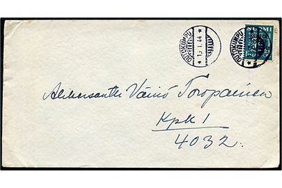 3½ mk. Kenttäposti / Fältpost provisorium (kort hj.tak) på brev fra Outokumpu d. 19.1.1944 til soldat ved KpK 1 / 4032 (= II/KTR 2 = Kenttätykistörykmentti 2 = 2. Feltartilleriregiment) i Karelen.