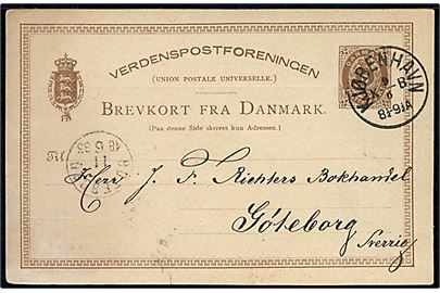 6 øre helsagsbrevkort fra Kjøbenhavn d. 9.6.1883 til Göteborg, Sverige.