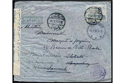 30 mills. single på luftpostbrev fra dansk medlem af Tribunaux Mixtes i Cairo d. 18.11.1939 til Klampenborg, Danmark - eftersendt til København. Åbnet af egyptisk censur.