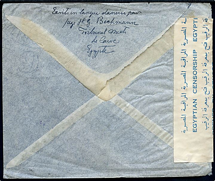 30 mills. single på luftpostbrev fra dansk medlem af Tribunaux Mixtes i Cairo d. 18.11.1939 til Klampenborg, Danmark - eftersendt til København. Åbnet af egyptisk censur.