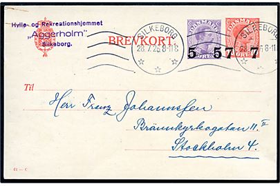 7/10 øre +5/15 øre provisorisk helsagsbrevkort (fabr. 61-C) fra Silkeborg d. 28.7.1926 til Stockholm, Sverige. 