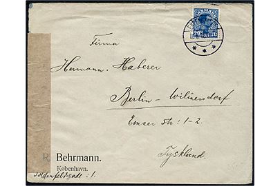 20 øre Chr. X på brev fra Espergærde d. 10.6.1918 til Berlin, Tyskland. Åbnet af tysk censur ved Berlin O17.