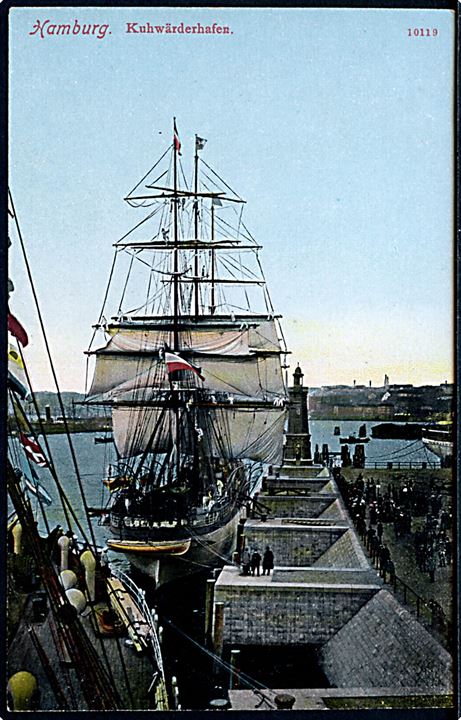 Tyskland, Hamburg, havneparti med sejlskib. No. 10119.