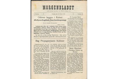 Morgenbladet, 1. Aargang no.  86 d. 22.2.1945. Illegalt blad på 4 sider i ca. A4 format.
