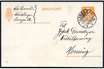 10 øre helsagsbrevkort (fabr. 113) annulleret med brotype Ic Langaa d. 17.12.1934 til Herning.