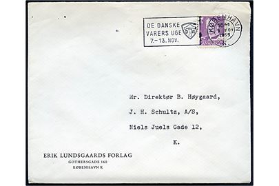25 øre Fr. IX på lokalbrev annulleret med TMS De danske Varers Uge 7.-13. Nov./København K. d. 9.11.1955.