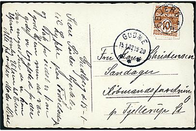10 øre Bølgelinie på brevkort annulleret med stjernestempel GUDBJERG og sidestemplet brotype IIIc Gudme d. 15.1.1932 til Sandager pr. Fjellerup.
