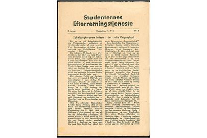 Studenternes Efterretningstjeneste. Meddelelse Nr. 113 d. 3.1.1944. 8 sider.