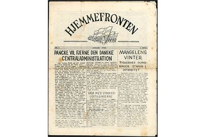 Hjemmefronten 3. Aargang nr. 6  Januar 1945. 4 sider.