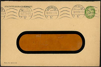 Statstelegrafvæsenet 10 øre helsags-rudekuvert Form Nr. 348-9-22 sendt lokalt i København d. 18.12.1922.