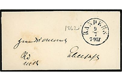 1862. Ufrankeret tjenestebrev mærket K.T.m.A. med antiqua Randers d. 9.7.1862 til Ebeltoft.