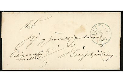 1861. Ufrankeret tjenestebrev mærket Deliquentsag med blåligt antiqua Ebeltoft d. 24.4.1861 til Ringkjøbing.