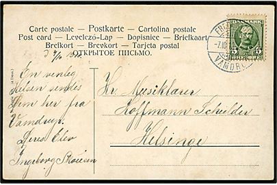 5 øre Fr. VIII på brevkort annulleret bureau Fredericia - Vamdrup T.949 d. 7.10.1910 til Helsinge.