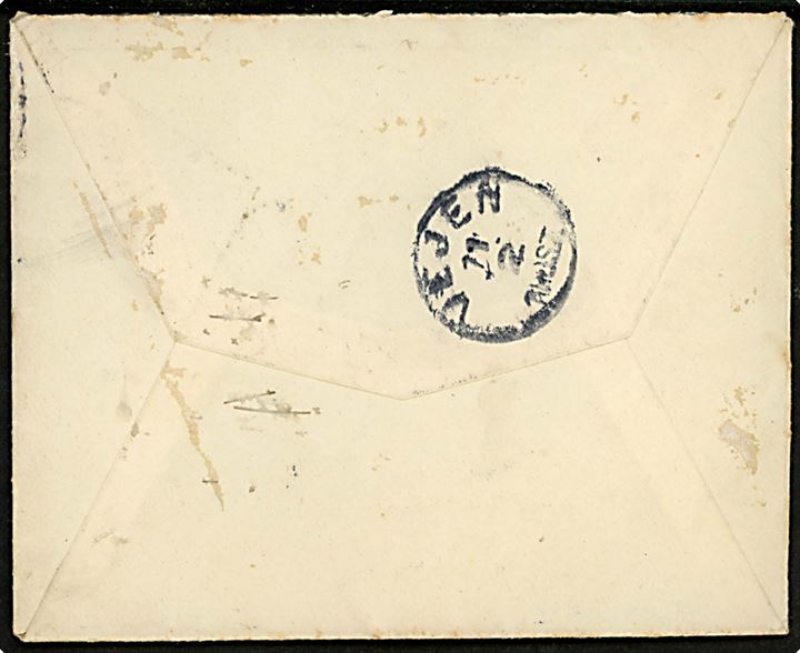 10 øre Chr. IX på brev annulleret brotype Ia Frederiksborg d. 10.2.1906 til Askov pr. Vejen. På bagsiden sent anvendt lapidar Vejen d. 11.2.1906 anvendt som ank.stempel.