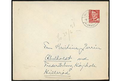 25 øre Fr. IX på brev annulleret med pr.-stempel Mellerup pr. Randers d. 8.2.1951 til Hillerød.