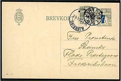 7/3 øre provisorisk helsagsbrevkort (fabr. 45-C) opfrankeret med 3 øre Bølgelinie annulleret stjernestempel HIRTSHALS og sidestemplet Hjørring d. 18.2.1920 til Flade pr. Frederikshavn.