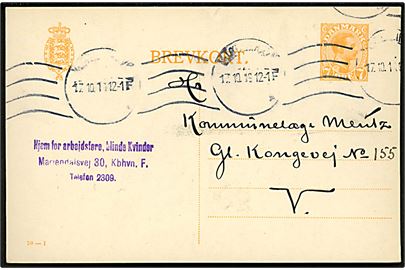 7 øre Chr. X helsagsbrevkort (fabr. 50-I) fra Hjem for arbejdsføre blinde Kvinder sendt lokalt i Kjøbenhavn d. 17.10.1919.