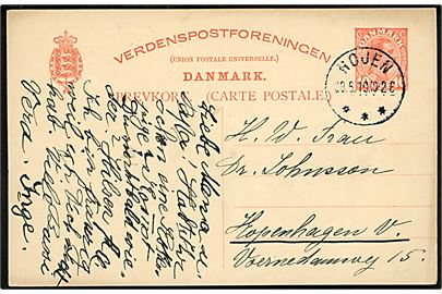10 øre Chr. X helsagsbrevkort annulleret med brotype IIIb Højen d. 28.6.1919 til København.